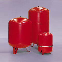 Red expansion vessels on grey background