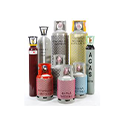 A group of refrigerant gas cylinders in different colours